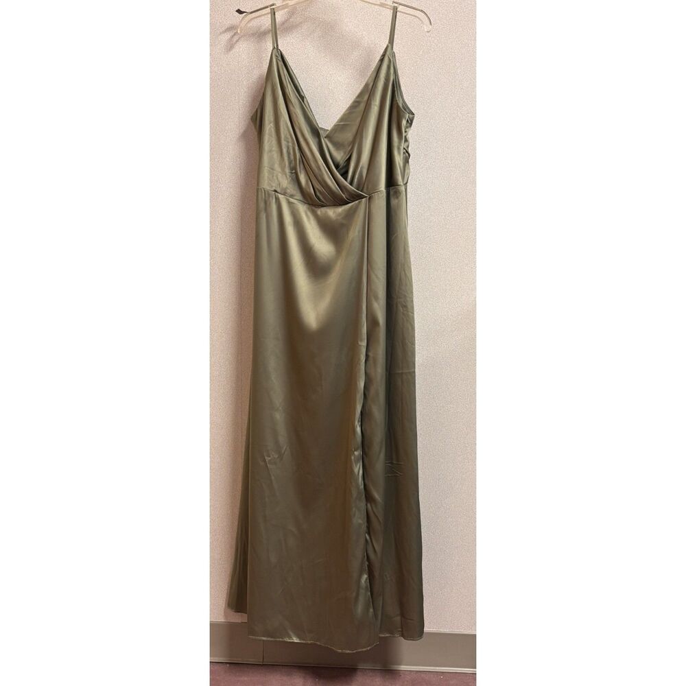 DB Studio Eucalyptus Charmeuse Maxi Dress 18 Grecian Cowl Drape Hoco Wedding